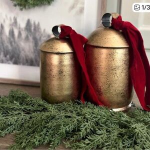 Set of 2 - My Texas House Holiday Metal Hanging Bell Decor Goldtone NEW